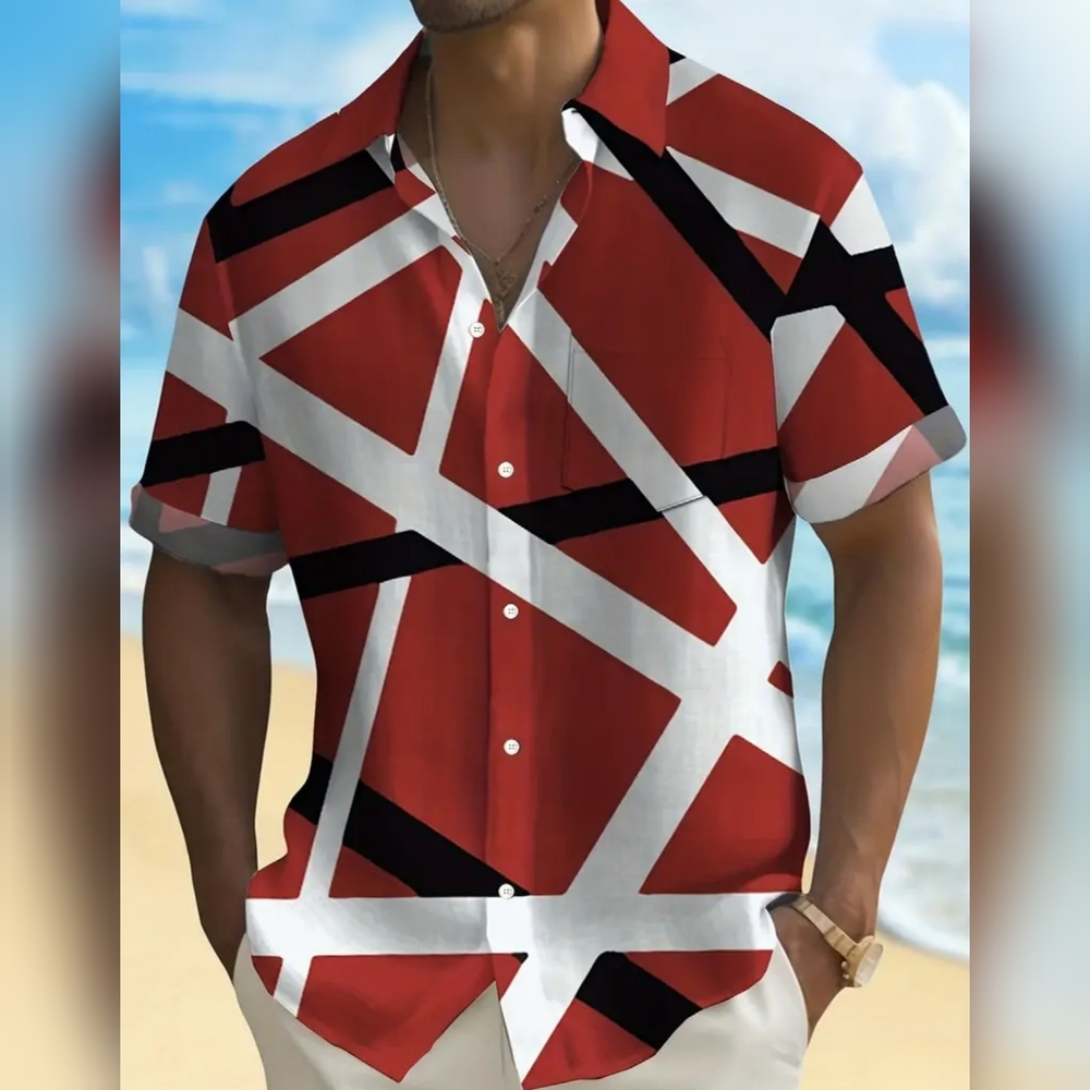 EVH 'Frankenstein' guitar stripes button front shirt, 3X, new